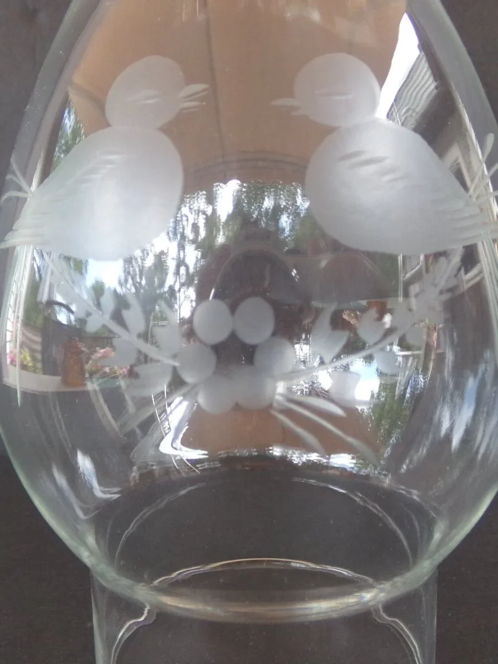 Hurricane Lamp Globe Oil Chimney Clear Etched Birds Replacement Glass Cover